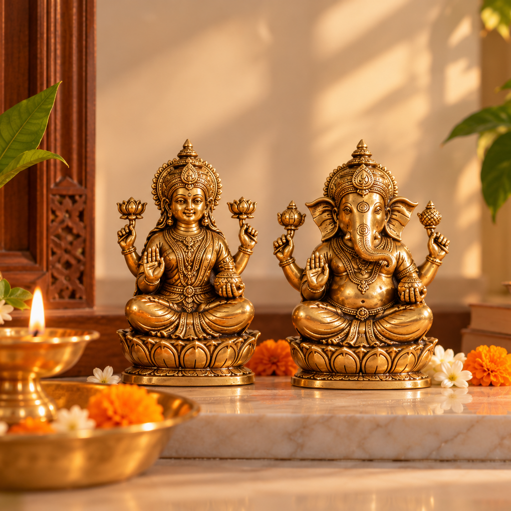 Brass Ganesh & Lakshmi Murti Set